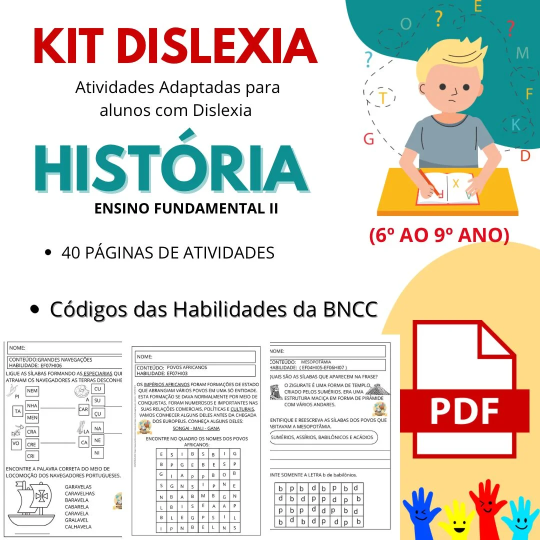Kit DISLEXIA 6º ao 9º ano HISTÓRIA