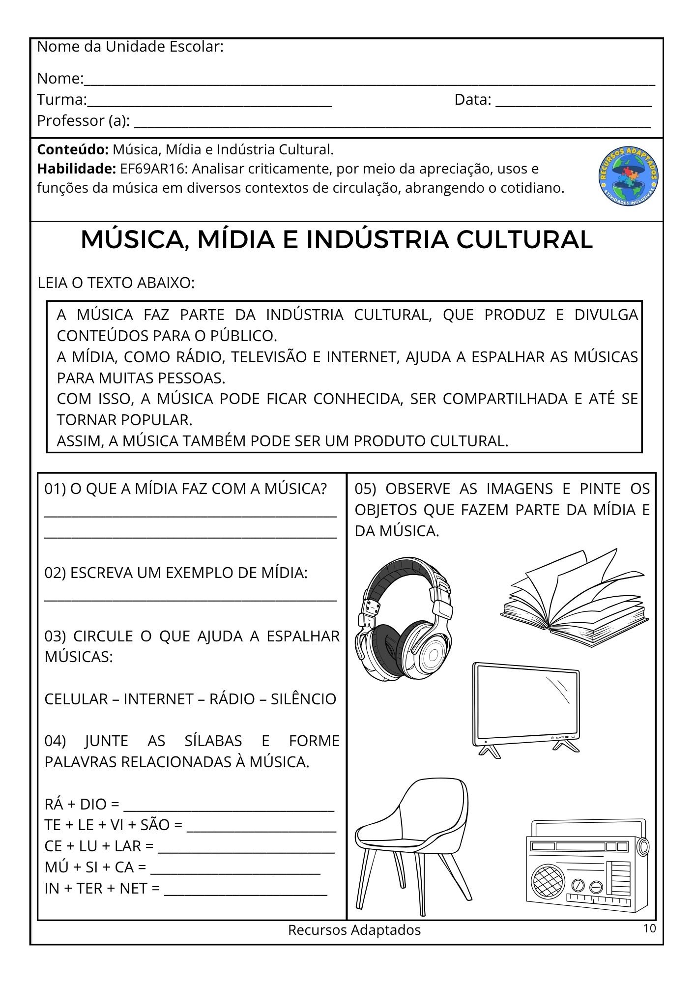 Atividades Autismo 9⁰ ano - ARTE - Imagem 4