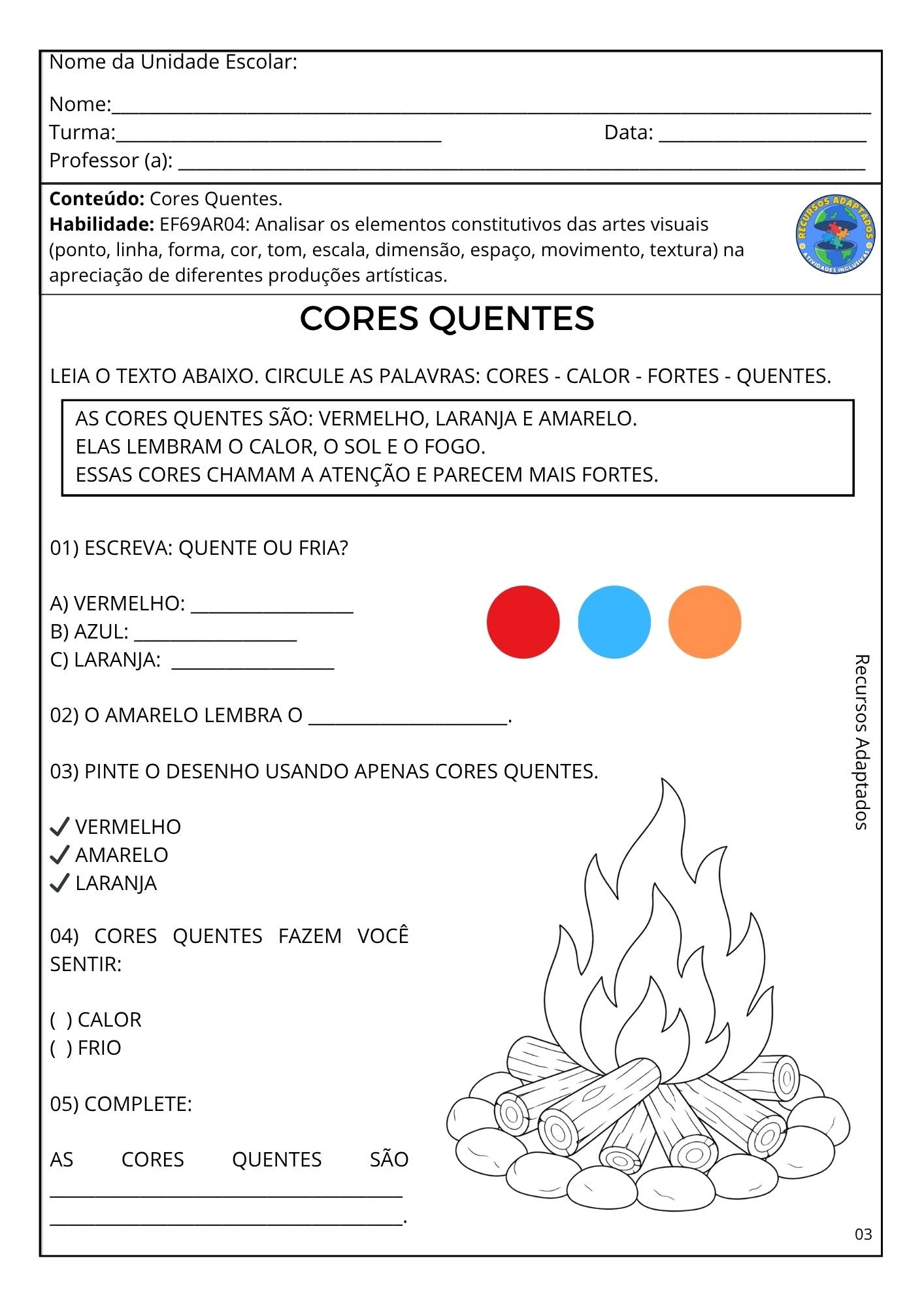 Atividades Autismo 6º ao 9º ARTE – KIT 01 - Imagem 8